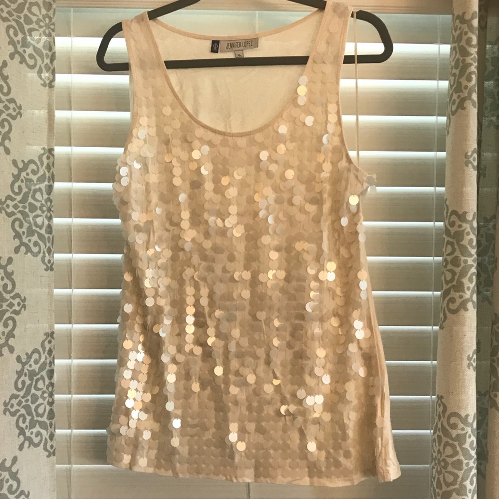 Jennifer Lopez Ivory Large Sequin Top
